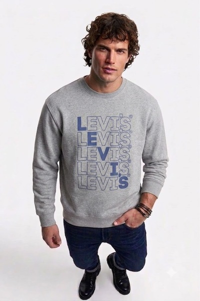 Levi's سويت شيرت رجالي من القطن بياقة دائرية وطباعة جرافيك