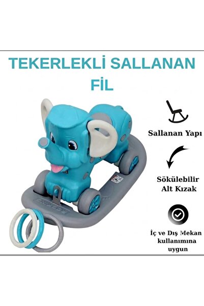4KİDS Sallanan Fil Oyuncak Aktivite Tekerlekli Fil Anaokulu Araç Gereç Sallan...