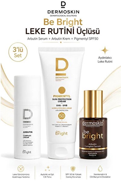 Dermoskin Be Bright Leke Rutini Üçlüsü: Arbutin Serum + Arbutin Krem + Pigmen...