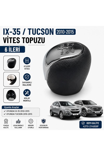 MITOYO Hyundai IX35 Tucson 2010-2015 Manuel Vites Topuzu 6 İleri Siyah Krom O...