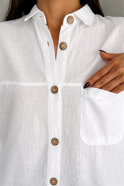 MetuCA Women's Pink Cotton Linen Single Pocket Bohemian Pinterest Oversize Shirt