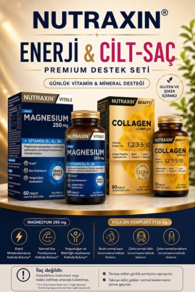 Nutraxin Magnezyum Daily 250 Mg 60 Tablet + Nutraxin Collagen Beauty Complex ...
