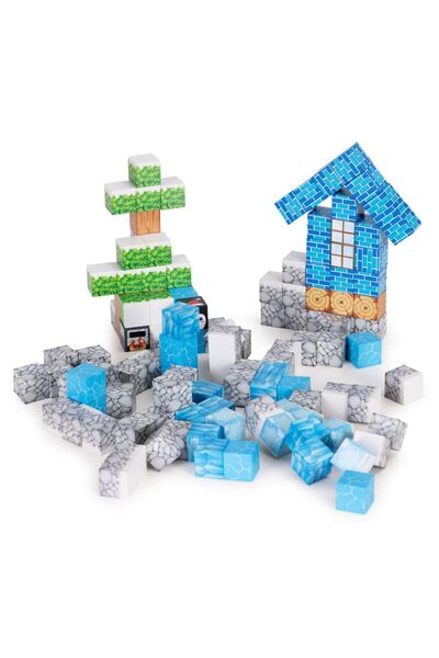 MultiStore Blocuri magnetice de construcție pentru copii, 124 de piese, tematică de iarnă, multicolor KID008315