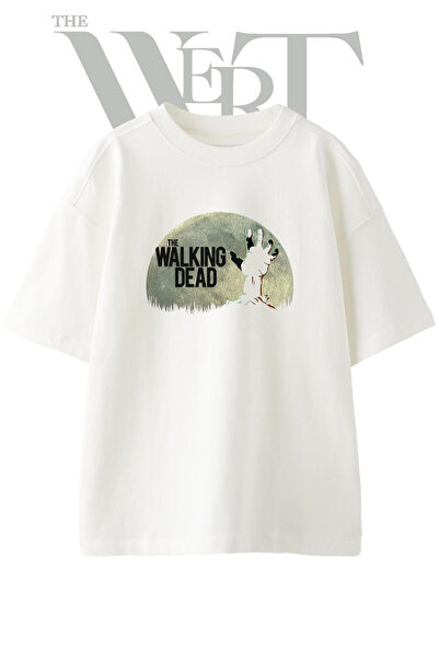 THEWERT Walking Dead Design Printed Unisex White Oversize T-Shirt