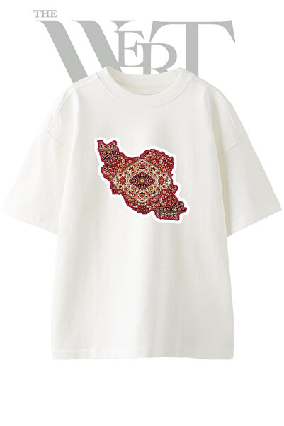 THEWERT Persian Carpet Map Design Printed Unisex White Oversize T-Shirt