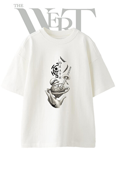THEWERT Tricou oversize alb unisex cu imprimeu Trafalgar Law Design
