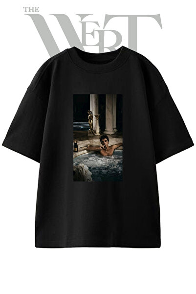 THEWERT Tony Montana_1 Tricou oversize negru unisex cu imprimeu de design