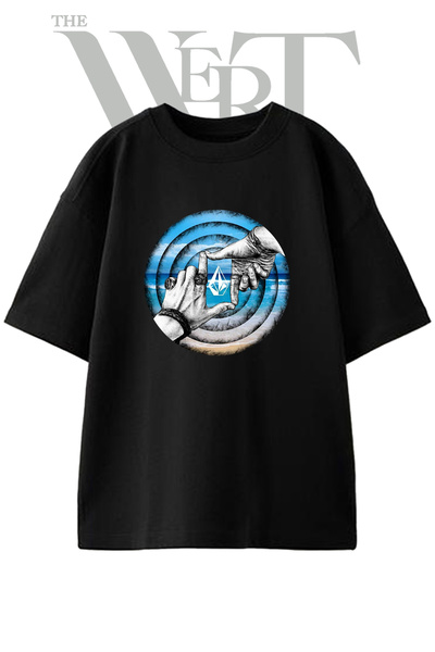 THEWERT Eller Deniz Sanati Design Printed Unisex Black Oversize T-Shirt