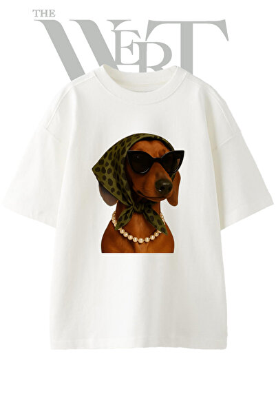 THEWERT Μπλουζάκι Dachshund Chic με στάμπα, Unisex, λευκό, oversized