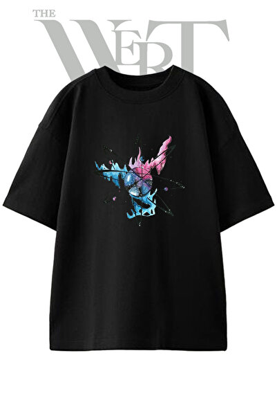 THEWERT Atom Galaxy Design Printed Unisex Black Oversize T-Shirt