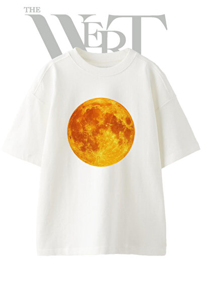 THEWERT Moon Crater Design Printed Unisex White Oversize T-Shirt