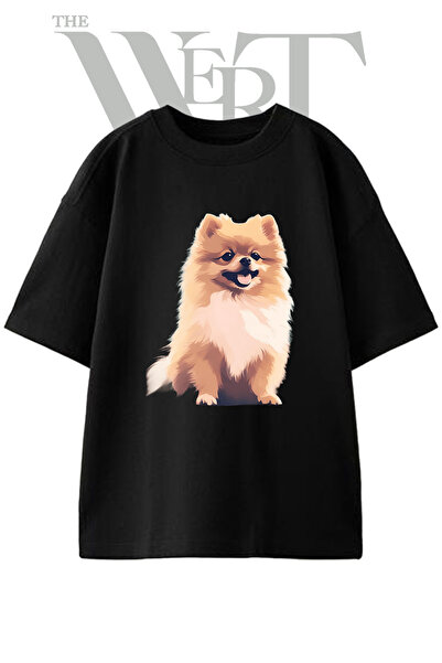 THEWERT Μπλουζάκι Unisex με στάμπα Pomeranian Design σε μαύρο χρώμα και overs...
