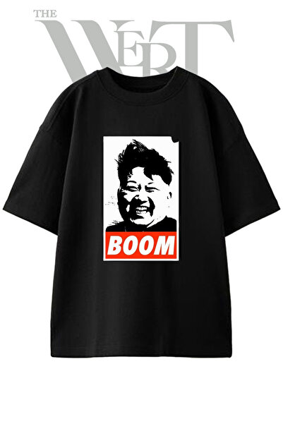 THEWERT Kim Jong Un Design Printed Unisex Black Oversize T-Shirt