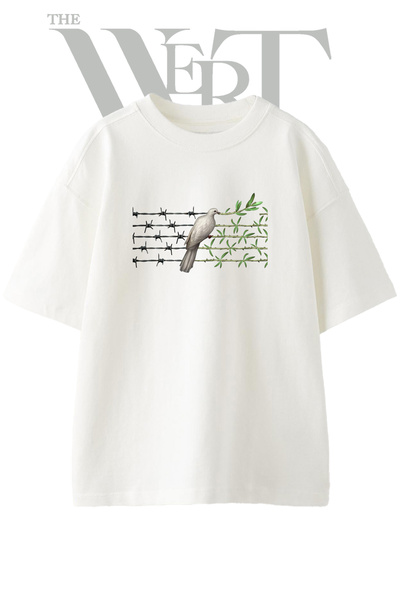 THEWERT Baris Guvercini Design Printed Unisex White Oversize T-Shirt