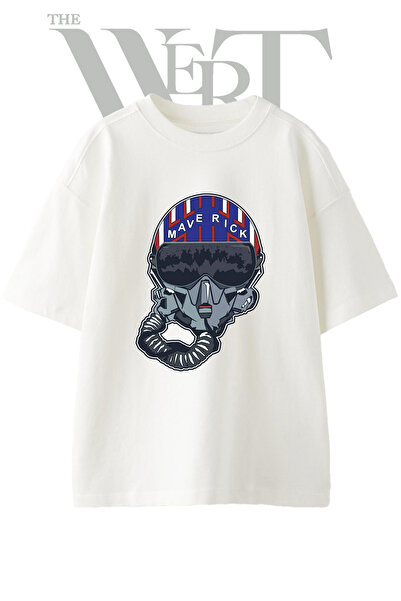 THEWERT Tricou supradimensionat alb unisex cu imprimeu Maverick Design