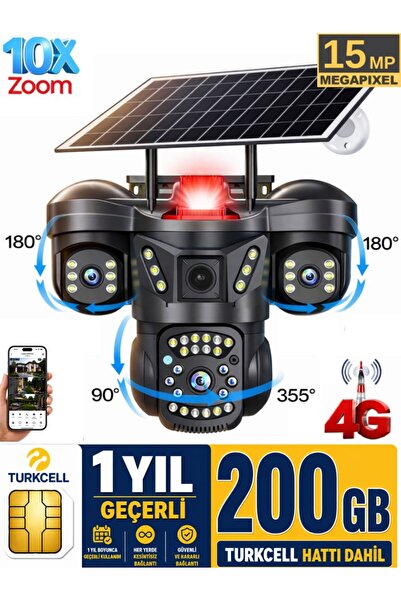 SONREİR RX66G 3 Kameralı 4G Solar Güvenlik Kamerası 200GB Sim Kart Dahil Gece...