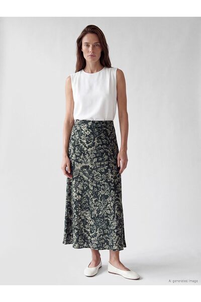 LC Waikiki Lcw Grace Green Floral Skirt with Elastic Waist