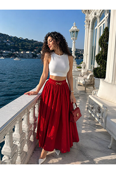 BELLASTORE Belted Flared Skirt