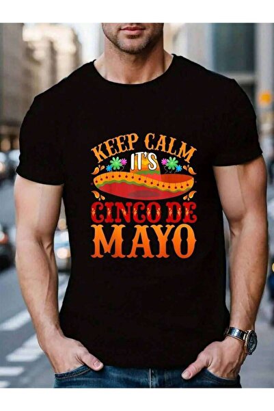 Astogria13 تي شيرت رجالي أسود 100% قطن بطبعة Keep Calm Its Cinco De Mayo Somb...