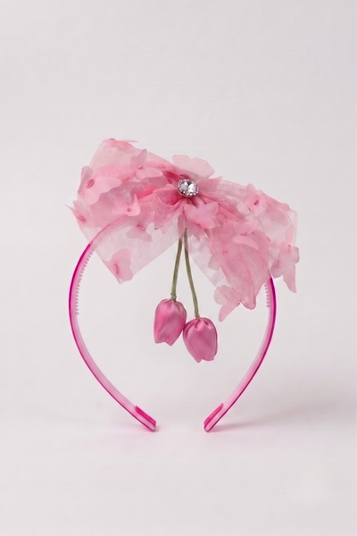 Le Mabelle Fuchsia Tulip Figured Butterfly Tulle and Stone Girls' Crown