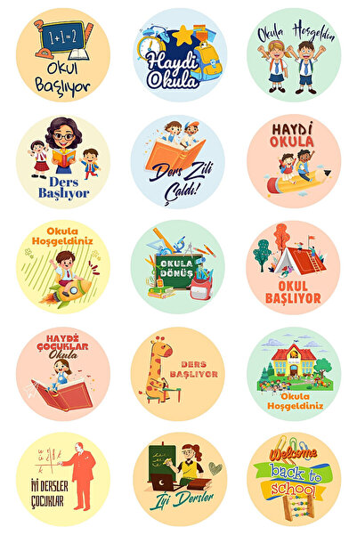 Bimotif Okula Dönüş Sticker, Ders Başlıyor, Okula Hoşgeldiniz Sticker Seti, 4...