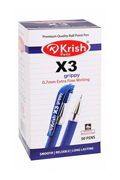 Krish 50-Piece X3 Grippy Ballpoint Pen 0.7mm Tip Blue Ink