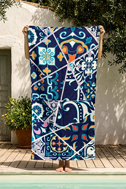 Remsa Mayo Printed Sea Pool Beach Towel 02 İznik Navy Blue