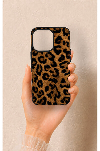 Vip Case iPhone 13 Pro Uyumlu Koyu Leopar Deri Desenli Silikon Kılıf