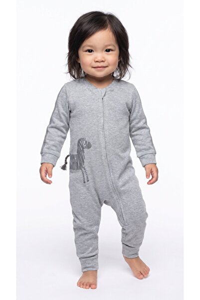 BabyCosy Organic Wear Zippered Baby Romper, Zebra Embroidered, 70% Organic Co...