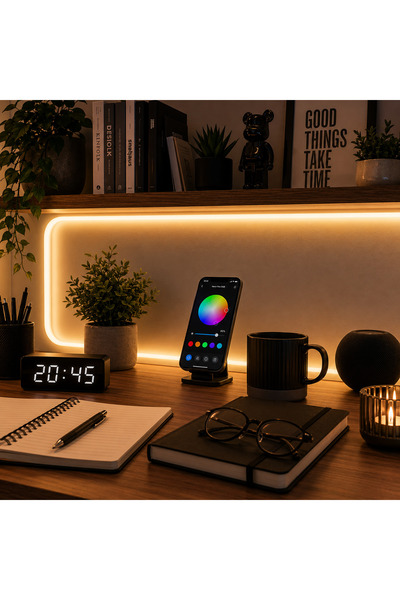 OEM Bandă LED flexibilă KWMLIGHT RGB Neon 5M, Impermeabilă IP67, Aplicație Bluetooth, Sincronizare cu muzica, Telecomandă, 12V