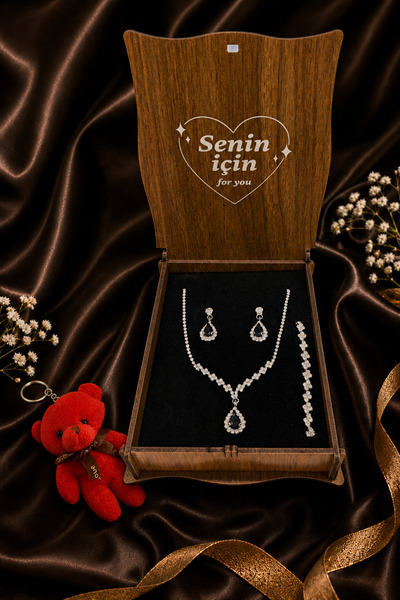 HUBANN Premium Wooden Boxed Black Color Drop Stone Waterway 3-Piece Jewelry S...