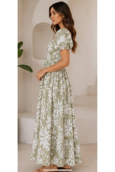 PAYİNİ BUSEM- ROCHIE MAXI DE VARĂ PENTRU FEMEI CU MODEL FLORAL, GULER PĂTRAT, TĂIȚEALĂ COMODĂ
