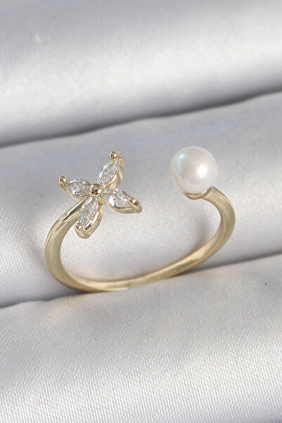 Mega Bazaar Brass Gold Color Zircon Stone Flower Model Pearl Detail Adjustabl...