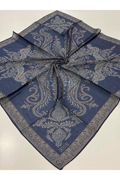 Siyane LACİVERT Scarf Otantik Desen Pamuk Eşarp