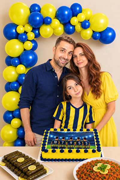 Parti dolabı Yellow Navy Blue 40-Piece Birthday Balloon Chain and Adhesive Me...