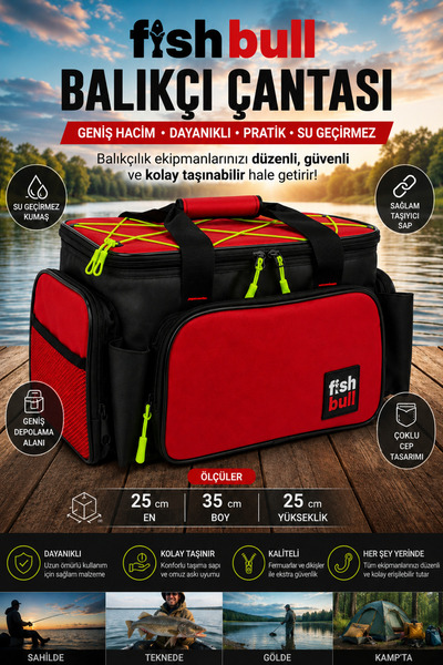 Outdoorun Fishbull Profesyonel Balıkçı Çantası - Kırmızı