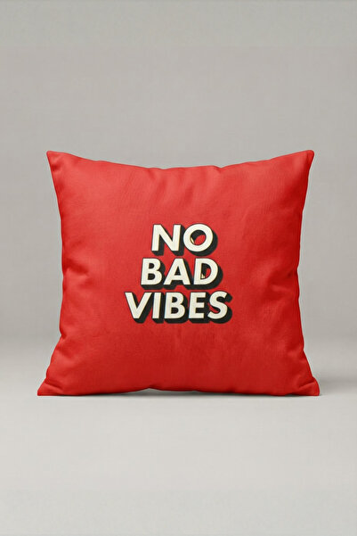 Generic Brand Red No Bad Vibes Written Cushion Cover 296 – No Bad Vibes Red D...