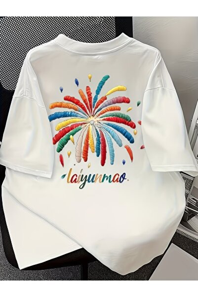 puolikuu تيشيرت مطبوع بقصة مريحة للجنسين