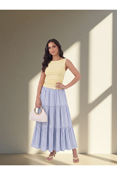 FNM Women's 2-Piece Co-Ord Set - Ruched Sleeveless Top & Tiered Maxi Skirt