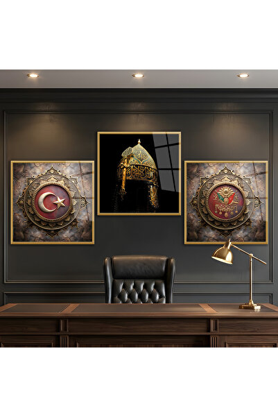home dekors 3'lü Set Türk Bayrağı Osmanlı Arması Fatih Sultan Mehmet Miğferi ...