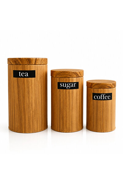 Aşkana 3 Piece Storage Jar Set,Food Container with Bamboo Lid,Metal Tea Coffe...