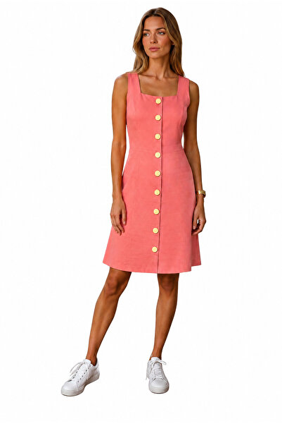 LYVEAN Square Neck Button Dress