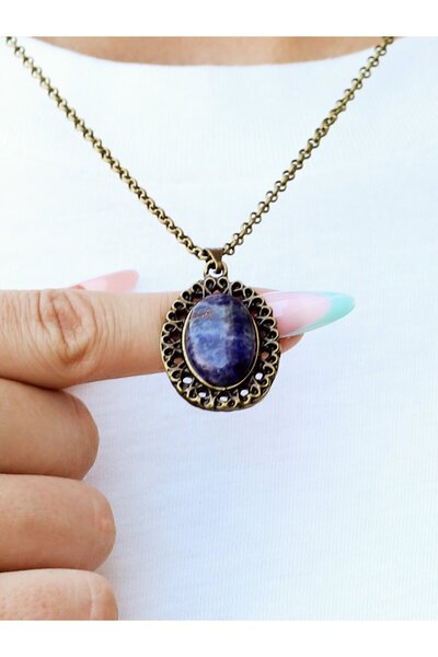 Esha Store Natural Stone Sodalite Natural Stone Antique Women's Necklace Euk3...
