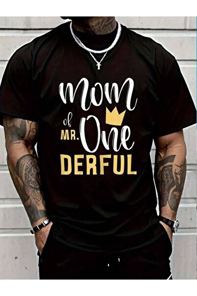 01THEONE تي شيرت صيفي للرجال من القطن 100% بتصميم "Mom Of Mr Onederful 1st Bi...