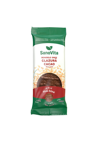 Sano Vita Inele de cereale cu orez cu glazură de cacao, fără zahăr (Xilitol) 66g