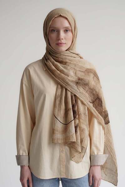 Levidor Beige Crayon Pattern Muslin Shawl