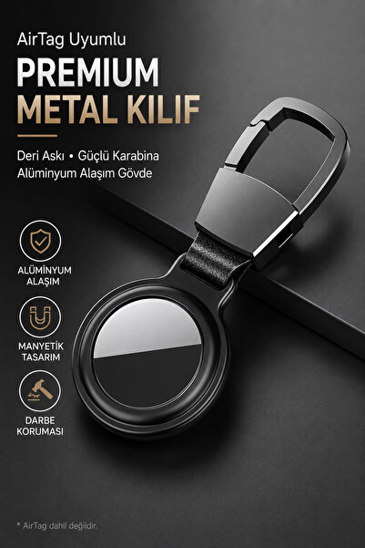 CONOCER AirTag Uyumlu Premium Metal Kılıf Deri Askılı Alüminyum Alaşımlı Güçl...