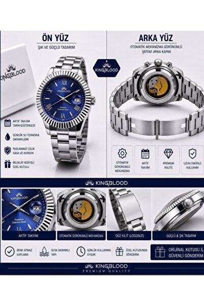 ATKGİYİM Premium Erkek Kol Saati - Otomatik Mekanizma Görünümlü, Aktif Takvim...
