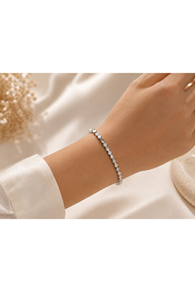Yonida Jewelry Silver Taşlı Ve Taşsız Sıralı Petek Tasarım Luxury Bileklik