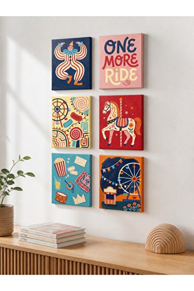 ARTAGE 6’lı Retro Modern Bohem Naif Sanat Kanvas Tablo Seti
